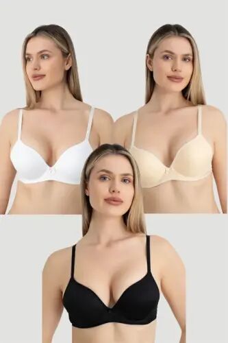 Women's Unpadded Underwire 3 Bra White Black Nude - 1