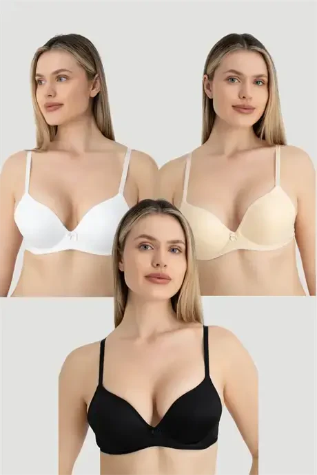 Women's Unpadded Underwire 3 Bra White Black Nude - BÜYÜKBEDENIZ