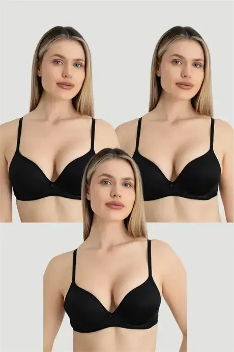 Women's Unpadded Underwire 3-Piece Bra Set Black - BÜYÜKBEDENIZ