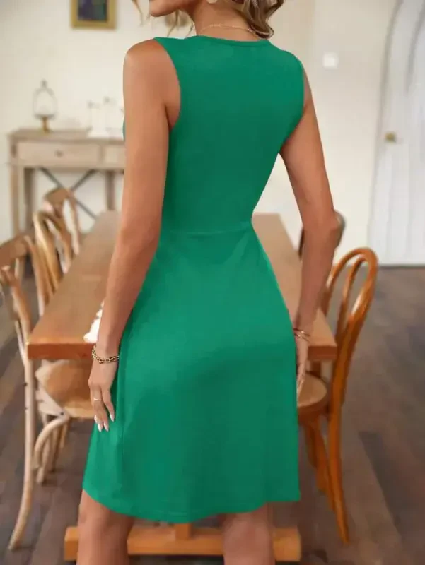 Women's V-Neck Cami Viscose Dress with Front Knot Detail - 4