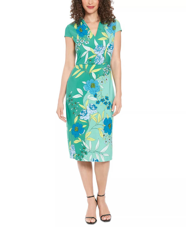 Women's V-Neck Cap-Sleeve Sheath Dress Blue/green - 13