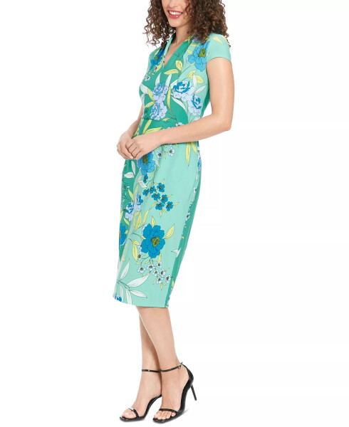 Women's V-Neck Cap-Sleeve Sheath Dress Blue/green - 14