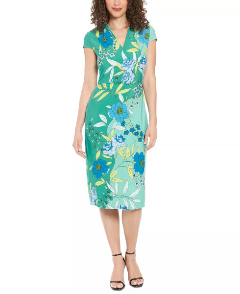 Women's V-Neck Cap-Sleeve Sheath Dress Blue/green - 1