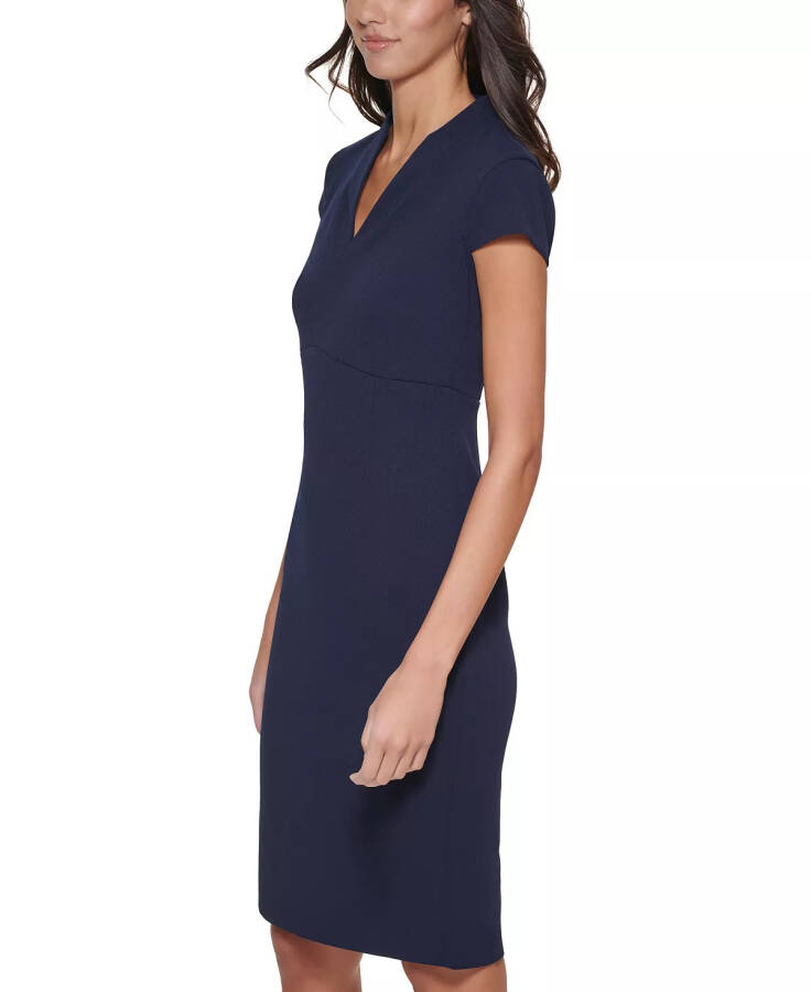 Women's V-Neck Cap Sleeve Sheath Dress Indigo - 3