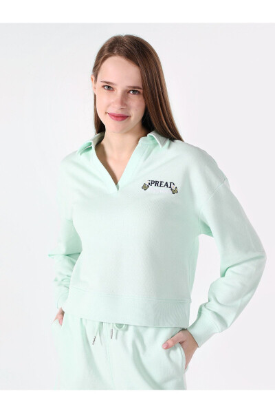 Women's V-Neck Green Sweatshirt (Regular Fit) - 1