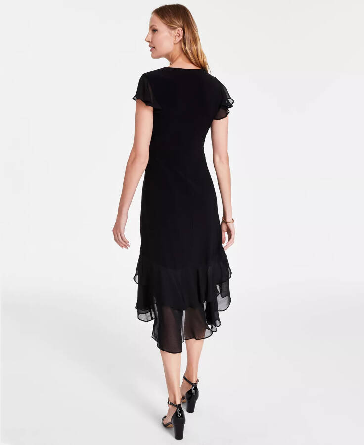 Women's V-Neck How-Low Hem Chiffon-Trim Dress Black - 2