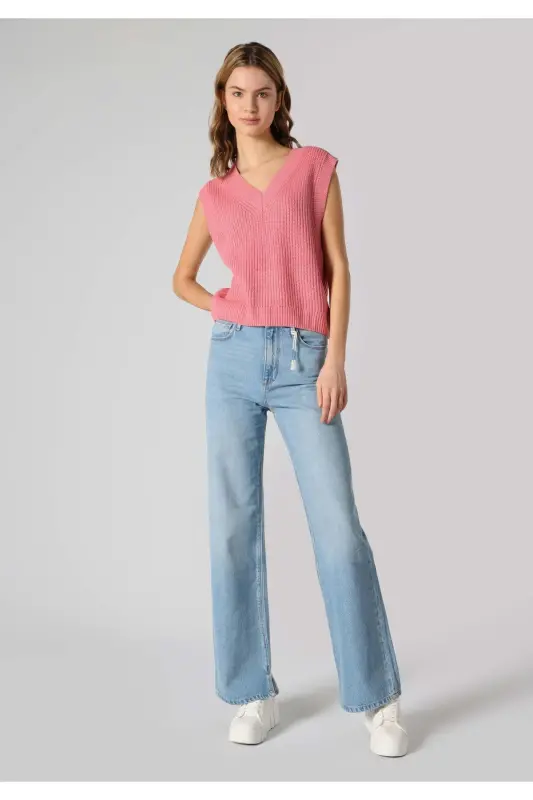 Women's V-Neck Pink Sweater (Cl1062235) - 5