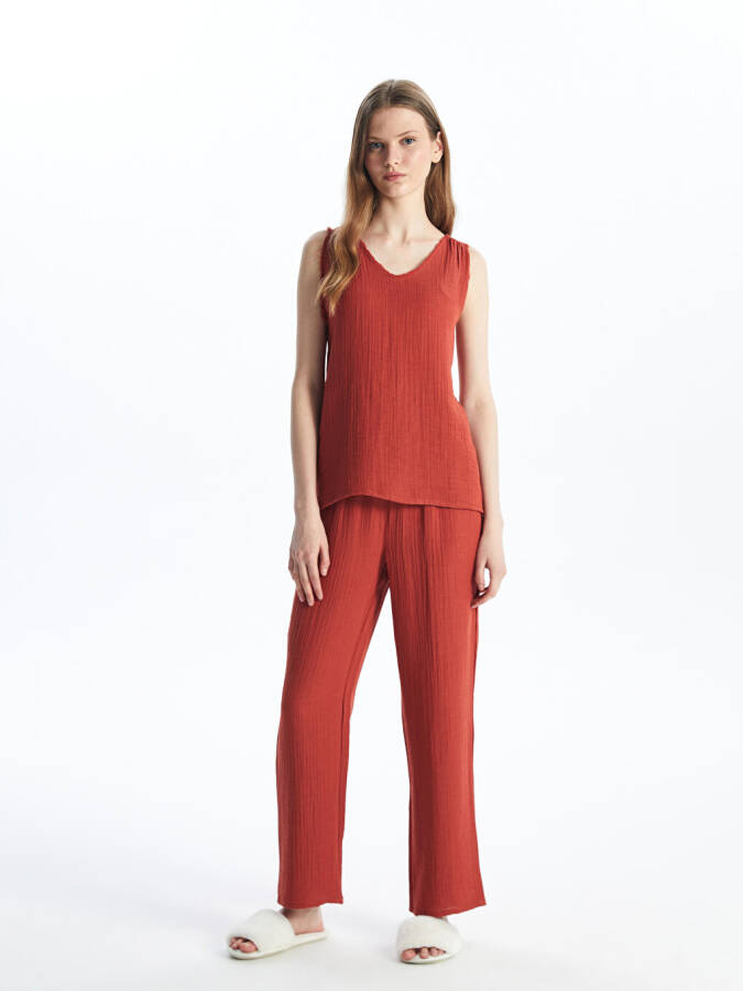 Women's V-Neck Plain Pajama Set - 12