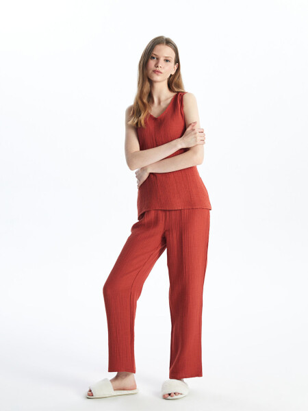 Women's V-Neck Plain Pajama Set - 3