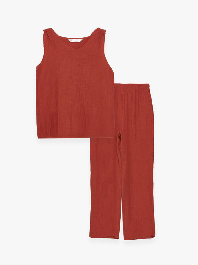 Women's V-Neck Plain Pajama Set - 6