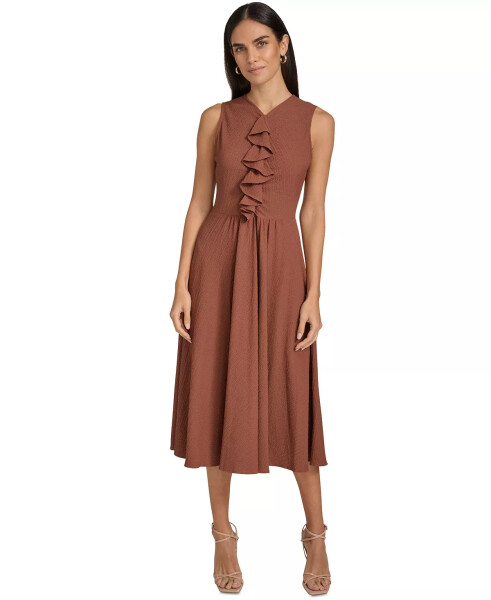 Women's V-Neck Ruffle-Front Sleeveless Dress Chocolate - 1