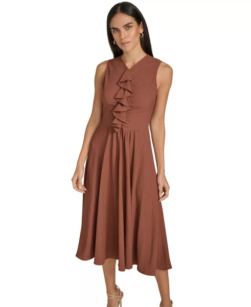 Women's V-Neck Ruffle-Front Sleeveless Dress Chocolate - 2