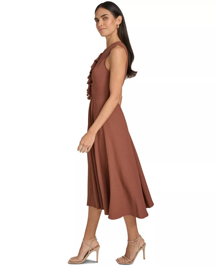 Women's V-Neck Ruffle-Front Sleeveless Dress Chocolate - 3