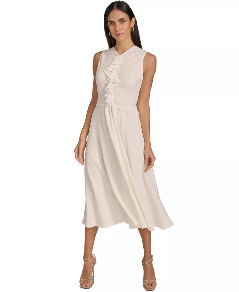 Women's V-Neck Ruffle-Front Sleeveless Dress Cream - 1