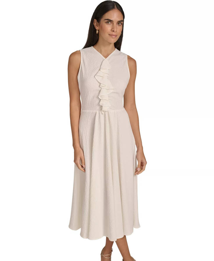 Women's V-Neck Ruffle-Front Sleeveless Dress Cream - 2