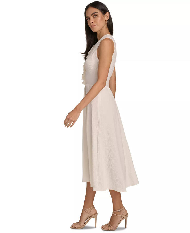 Women's V-Neck Ruffle-Front Sleeveless Dress Cream - 3