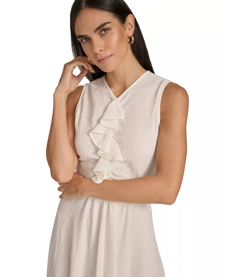 Women's V-Neck Ruffle-Front Sleeveless Dress Cream - 4