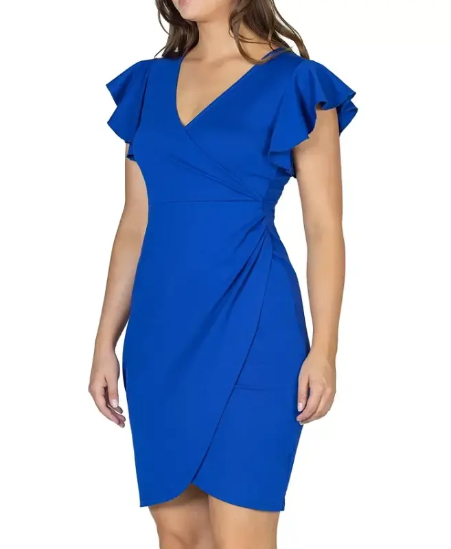 Women's V-neck Ruffle Sleeve Knee Length Dress - 4