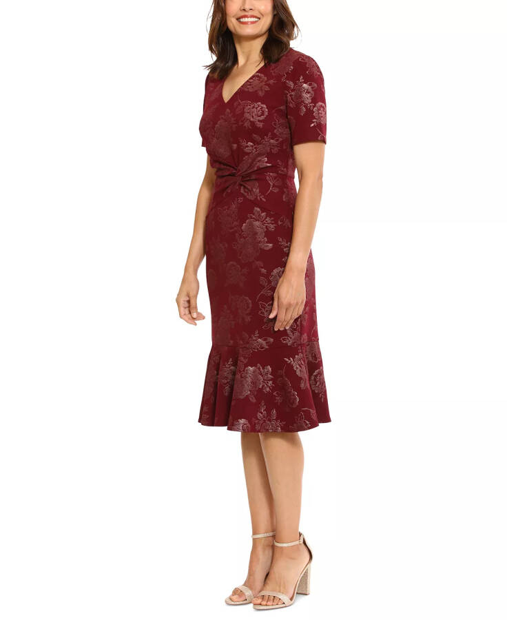 Women's V-Neck Scuba-Crepe Midi Dress Wine/blush - 6