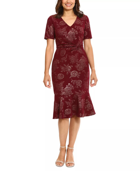 Women's V-Neck Scuba-Crepe Midi Dress Wine/blush - 1