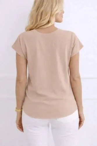 Women's V-Neck Short Sleeve Woven Viscose Blouse - BÜYÜKBEDENIZ (1)