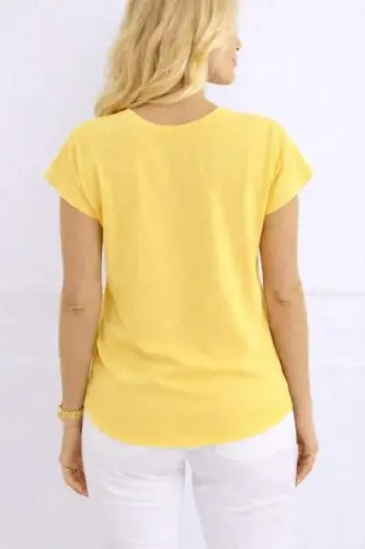 Women's V-Neck Short Sleeve Woven Viscose Fabric Blouse - 1