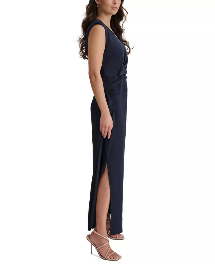 Women's V-Neck Side-Knot Sleeveless Gown Navy - 3