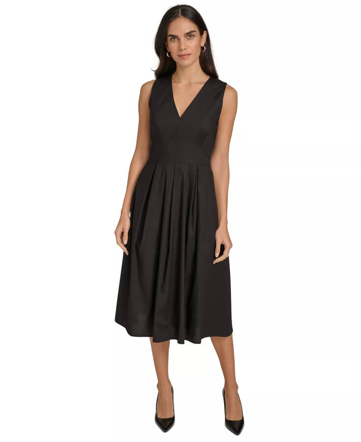 Women's V-Neck Sleeveless A-Line Dress Black - 1