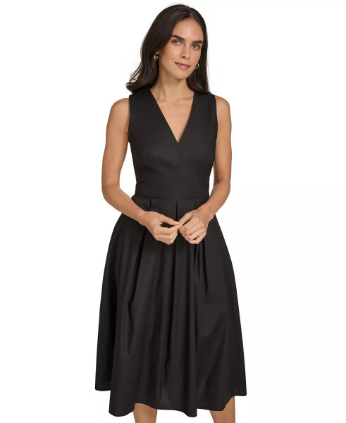 Women's V-Neck Sleeveless A-Line Dress Black - 3