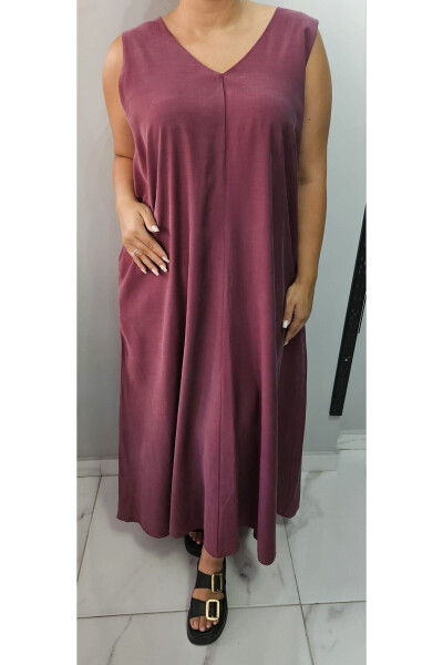 Women's V-Neck Sleeveless Plus Size Maxi Dress 24135 - BUTIK NILYAM