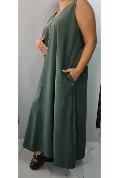 Women's V-Neck Sleeveless Plus Size Maxi Dress 24135 - Modazone (1)