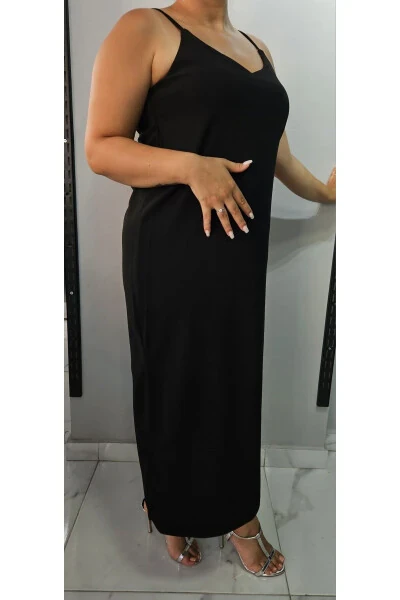Women's V-Neck Strapless Slit Detail Plus Size Midi Dress 24136 - 2