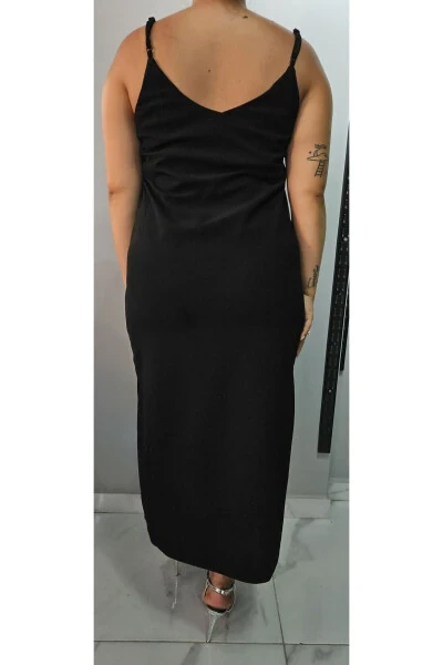 Women's V-Neck Strapless Slit Detail Plus Size Midi Dress 24136 - 4