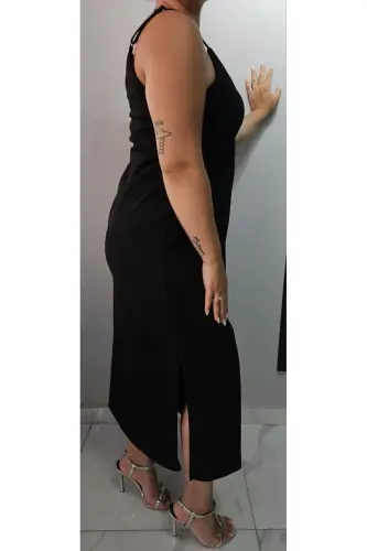 Women's V-Neck Strapless Slit Detail Plus Size Midi Dress 24136 - 4