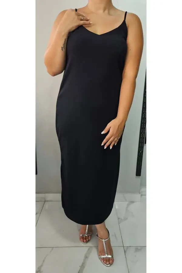 Women's V-Neck Strapless Slit Detail Plus Size Midi Dress 24136 - 1