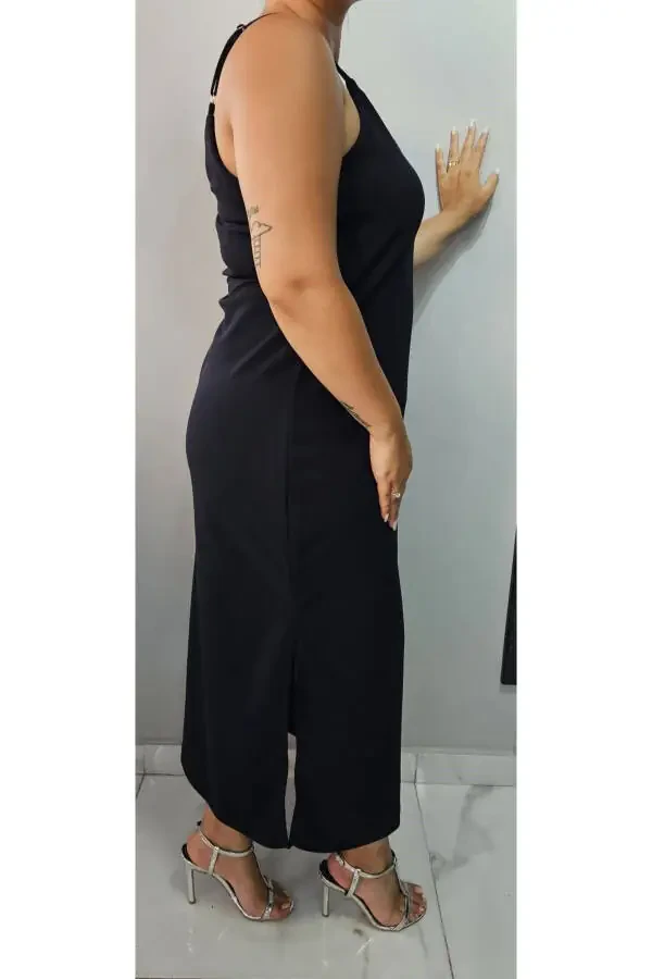 Women's V-Neck Strapless Slit Detail Plus Size Midi Dress 24136 - 3