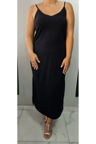 Women's V-Neck Strapless Slit Detail Plus Size Midi Dress 24136 - 4