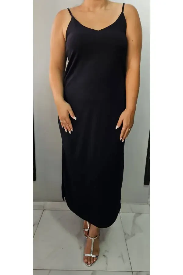 Women's V-Neck Strapless Slit Detail Plus Size Midi Dress 24136 - 4