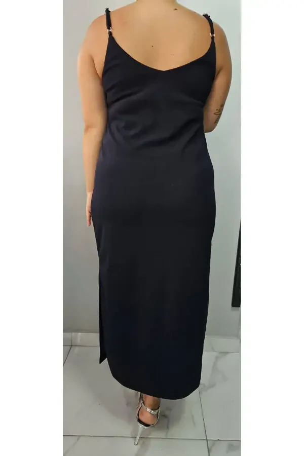 Women's V-Neck Strapless Slit Detail Plus Size Midi Dress 24136 - 5