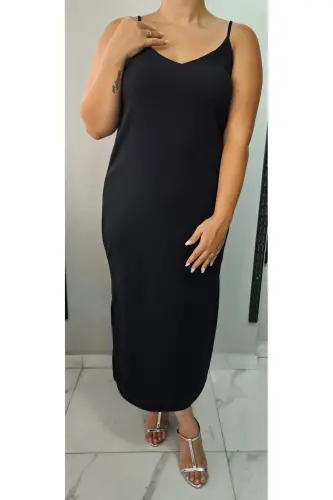 Women's V-Neck Strapless Slit Detail Plus Size Midi Dress 24136 - BUTIK NILYAM (1)