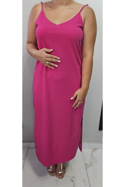 Women's V-Neck Strappy Slit Detail Plus Size Midi Dress 24136 - 2