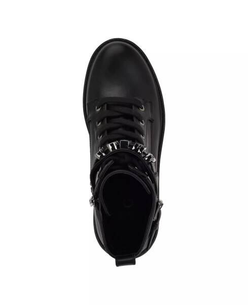 Women's Vaires Lug Sole Cuff Lace Up Logo Plated Combat Booties Black - 4