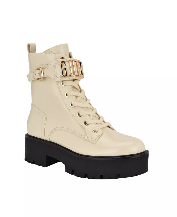 Women's Vaires Lug Sole Cuff Lace Up Logo Plated Combat Booties Cream - 1