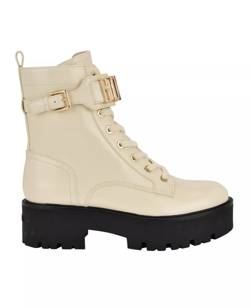 Women's Vaires Lug Sole Cuff Lace Up Logo Plated Combat Booties Cream - 2