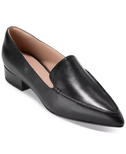 Women's Valantina Pointed Toe Block Heel Loafers - Black Leather - 1