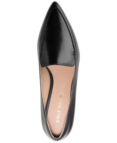 Women's Valantina Pointed Toe Block Heel Loafers - Black Leather - 4