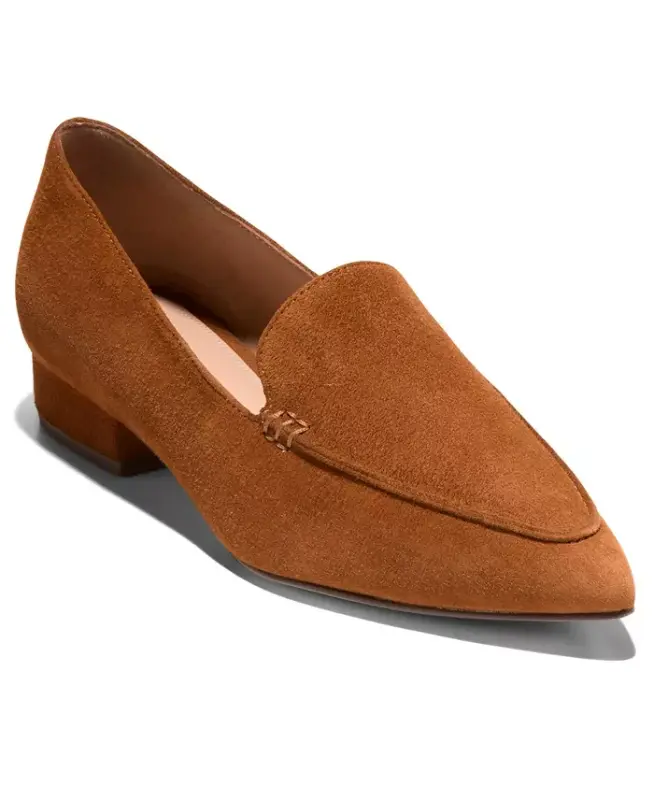 Women's Valantina Pointed Toe Block Heel Loafers - Tobacco Suede - COLE HAAN
