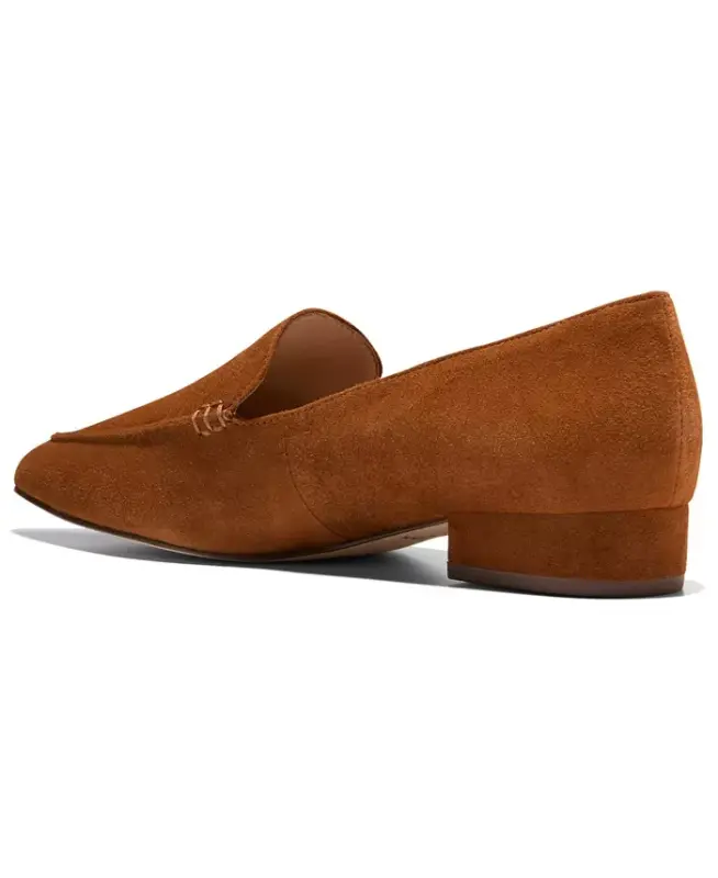 Women's Valantina Pointed Toe Block Heel Loafers - Tobacco Suede - 3