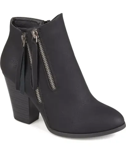 Women's Vally Double Zipper Stacked Heel Ankle Booties - Black - 1