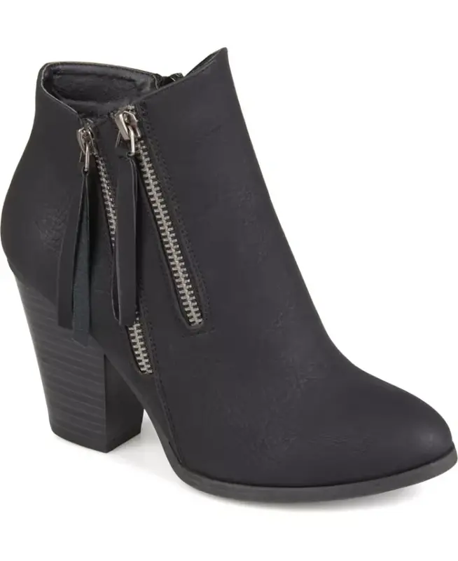 Women's Vally Double Zipper Stacked Heel Ankle Booties - Black - JOURNEE COLLECTION